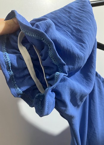 Mavi Uzun Drapeli Straplez Kadın Elbise - Görsel 4