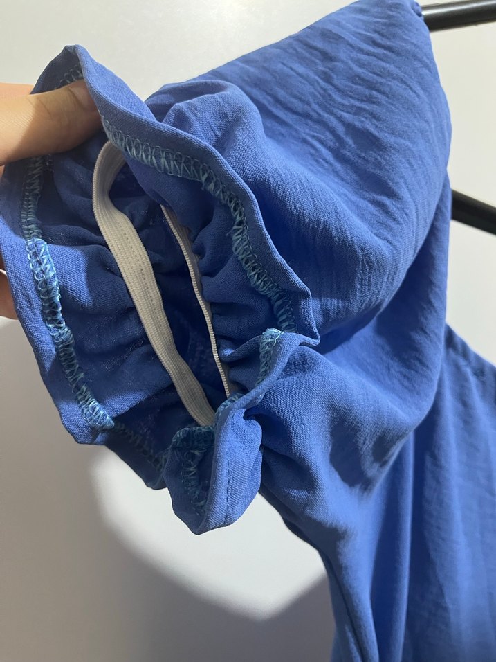 Mavi Uzun Drapeli Straplez Kadın Elbise - Görsel 4