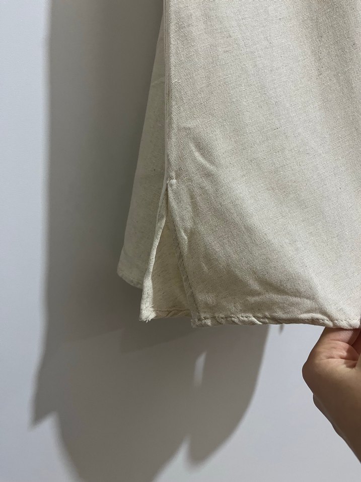 Beyaz Salaş V Yakalı Uzun Keten Elbise - Görsel 4