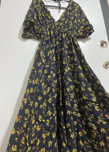 Sarı Desenli Uzun Bohem Elbise - Görsel 2