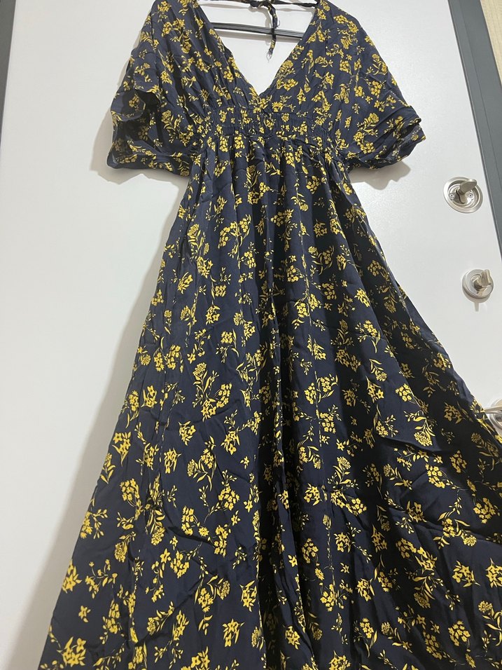 Sarı Desenli Uzun Bohem Elbise - Görsel 2