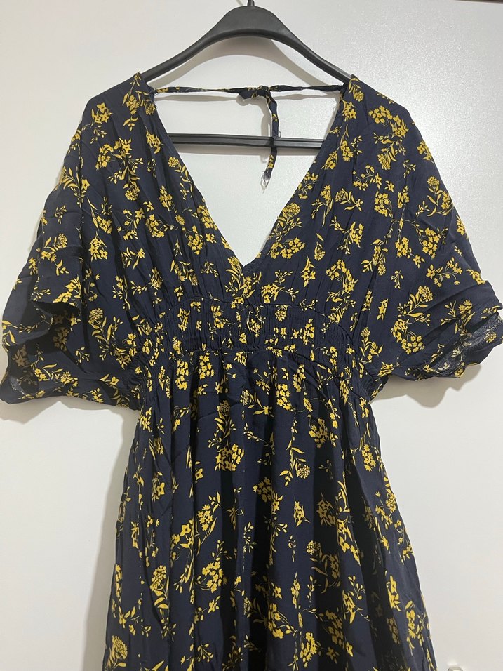 Sarı Desenli Uzun Bohem Elbise - Görsel 4