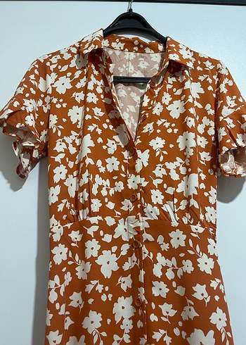 V Yaka Düğmeli Bohem Uzun Elbise - Görsel 2