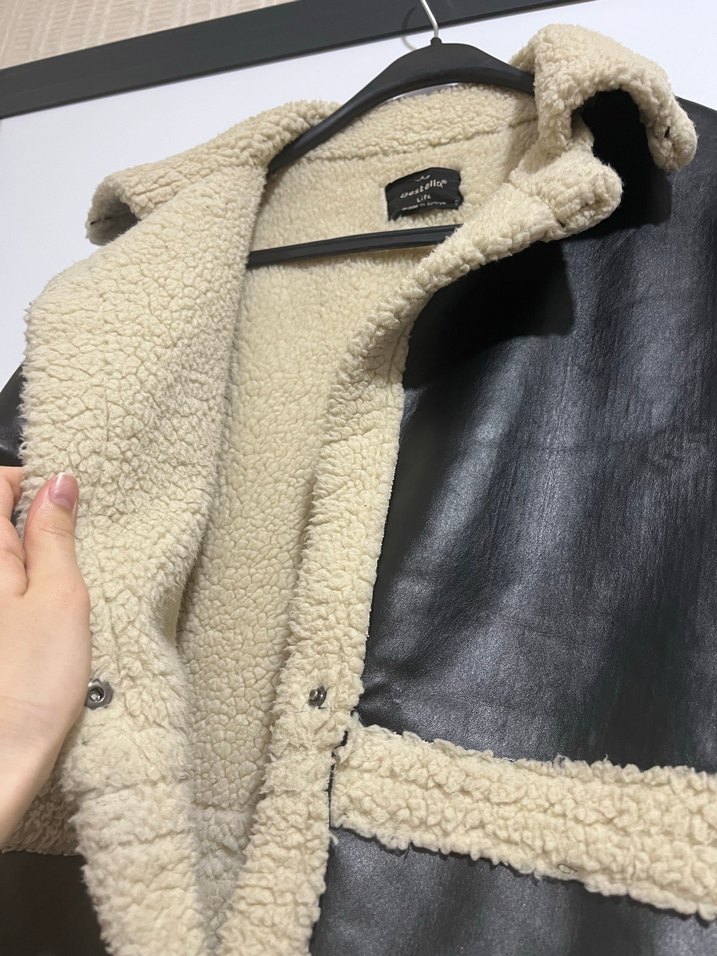 Kürklü Siyah Deri Kadın Mont - Görsel 3