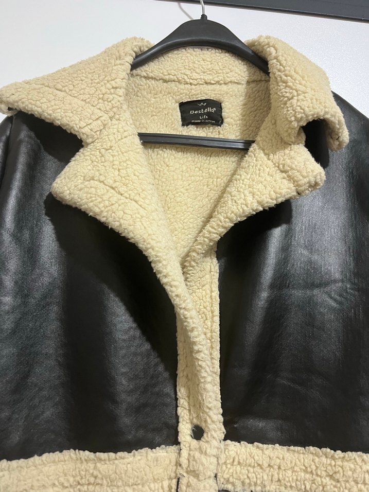 Kürklü Siyah Deri Kadın Mont - Görsel 2