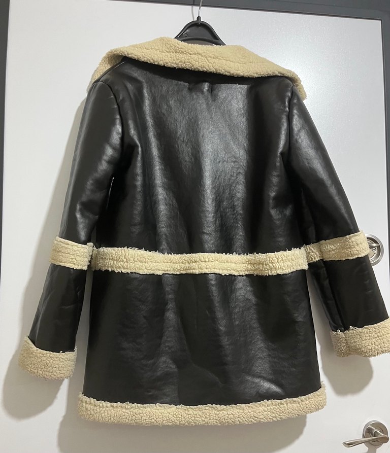 Kürklü Siyah Deri Kadın Mont - Görsel 4