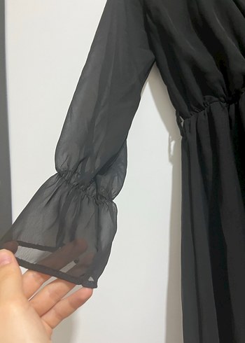 Siyah Uzun Kollu V Yaka Uzun Elbise - Görsel 4