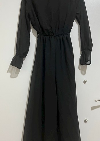 Siyah Uzun Kollu V Yaka Uzun Elbise - Görsel 5