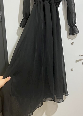 Siyah Uzun Kollu V Yaka Uzun Elbise - Görsel 2