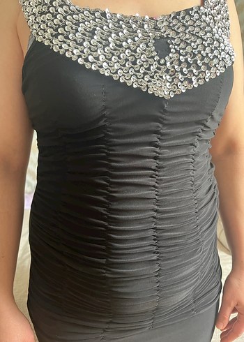 Siyah Drapeli V Yaka Hamile Abiye Elbise - Görsel 2