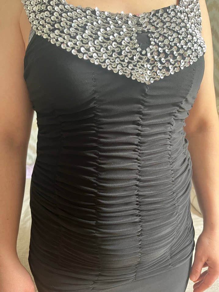 Siyah Drapeli V Yaka Hamile Abiye Elbise - Görsel 2