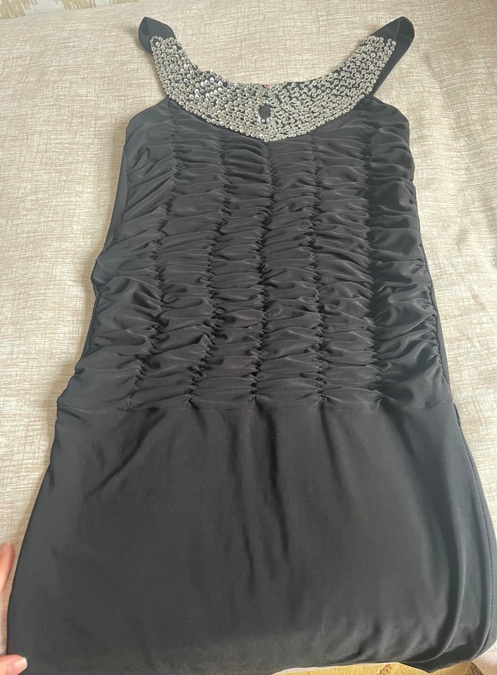 Siyah Drapeli V Yaka Hamile Abiye Elbise - Görsel 5