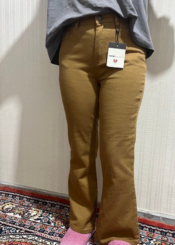 Kadın Bal Sarısı Midi Boy Jean Pantolon - Görsel 3