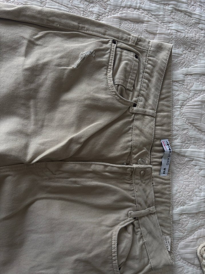 Bej Keten Kadın Midi Jean - Görsel 3