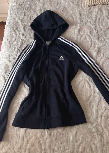 Unisex Lacivert Orjinal Adidas Fermuarlı Sweatshirt - Görsel 3