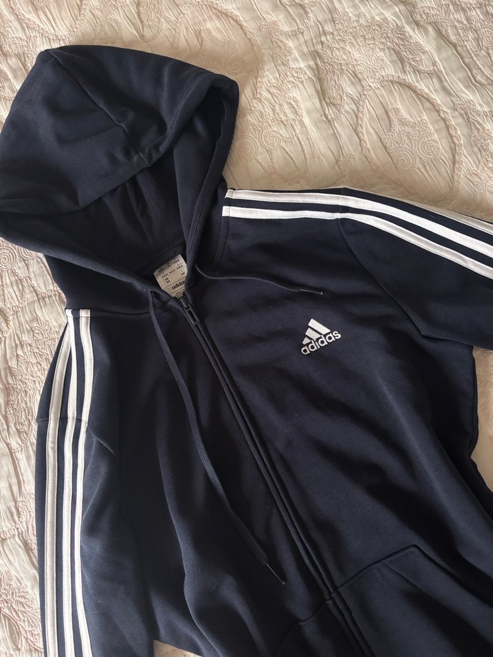 Unisex Lacivert Orjinal Adidas Fermuarlı Sweatshirt - Görsel 2