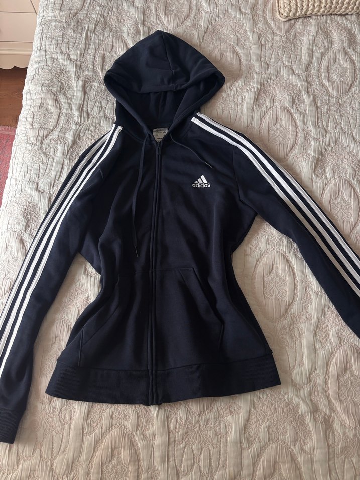 Unisex Lacivert Orjinal Adidas Fermuarlı Sweatshirt - Görsel 3