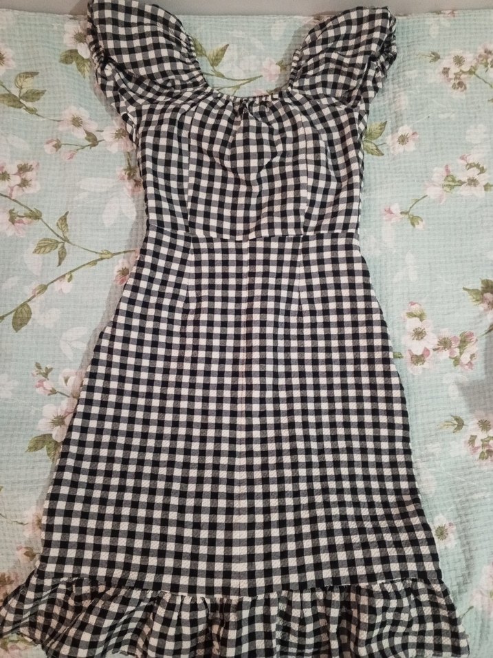 Siyah Kareli Midi Elbise - Görsel 4