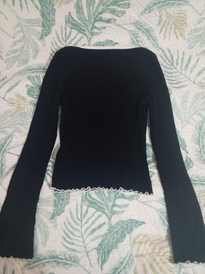 Fiyonk Detaylı Siyah lolita Uzun Kollu Bluz - Görsel 3