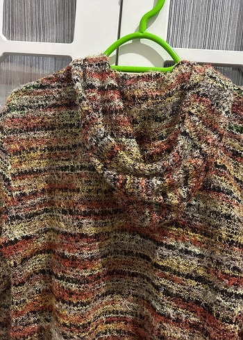 Kadın Çok Renkli Kapüşonlu Örgü Kazak - Görsel 4