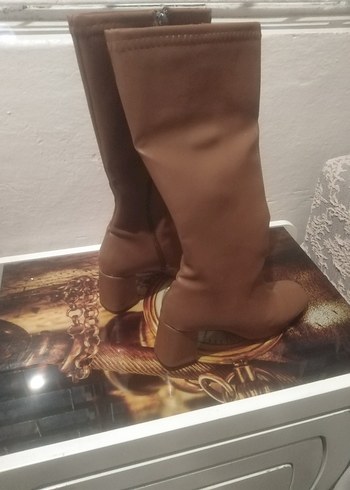 Kahverengi Tokalı Deri Dizüstü Çizme - Görsel 2