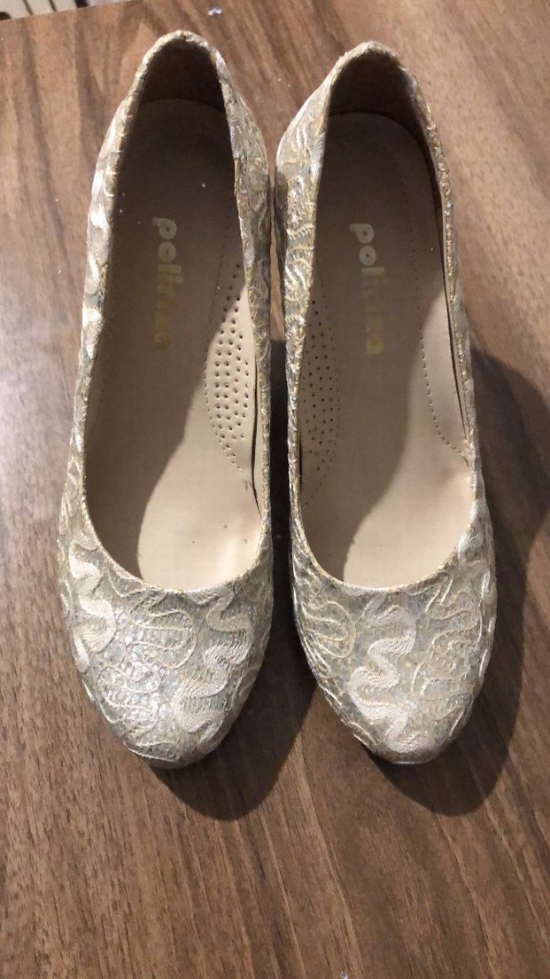 Beyaz Dantel Detaylı Blok Topuklu Abiye Ayakkabı - Görsel 3