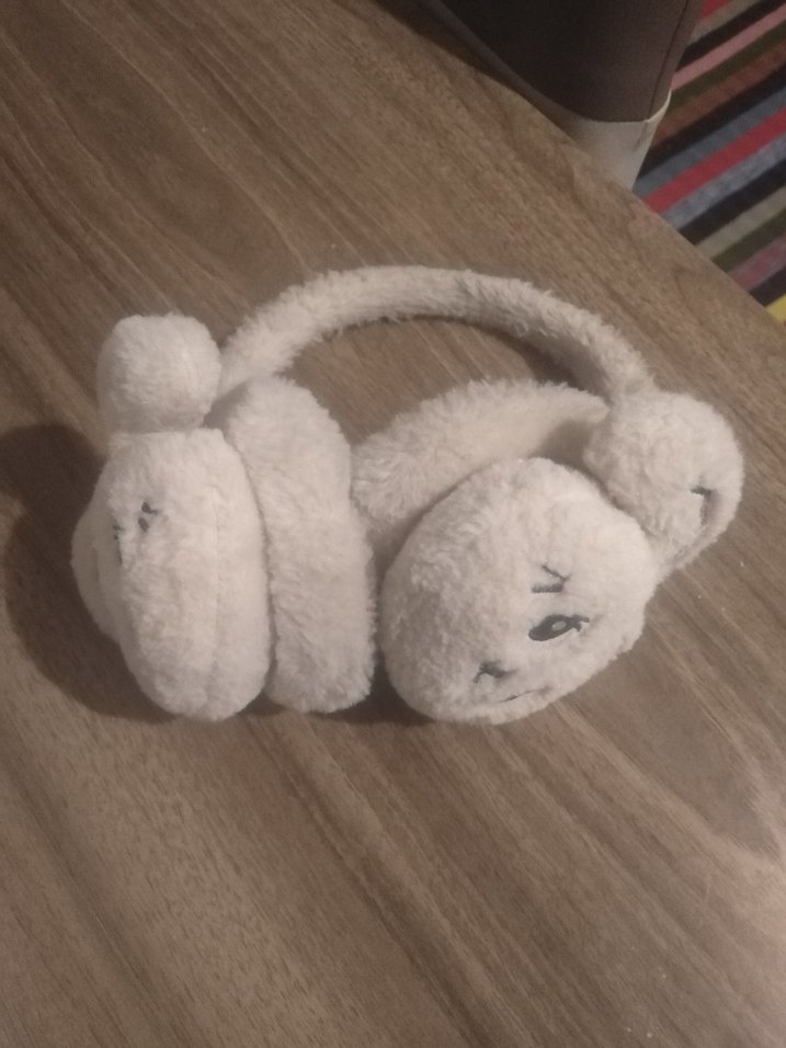 Gri Beyaz Peluş Oyuncak Kulaklık - Görsel 3