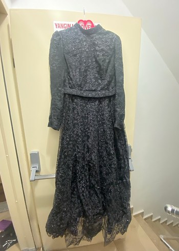 Uzun Kollu, Drapeli Gotik Kadın Abiye Elbise - Görsel 4