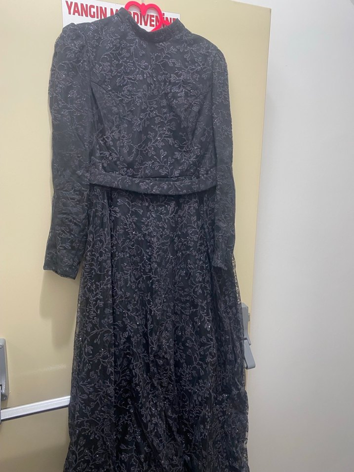 Uzun Kollu, Drapeli Gotik Kadın Abiye Elbise - Görsel 2