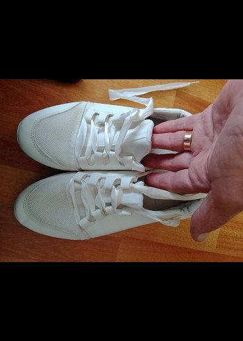40 Beden beyaz Renk Beyaz Bağcıklı Stiletto Topuklu Kadın Spor Ayakkabı