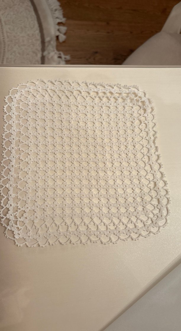 Beyaz El Yapımı Kare Dantel Peçete/örtü 21 cm - Görsel 2