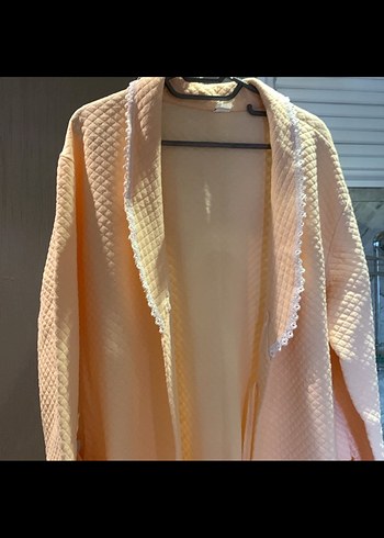 Somon rengi Uzun Kollu kuşaklı Midi Kadın Sabahlık - Görsel 4