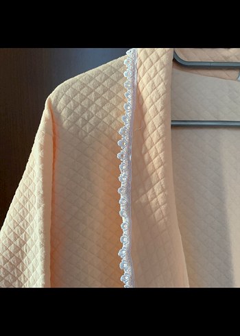 Somon rengi Uzun Kollu kuşaklı Midi Kadın Sabahlık - Görsel 2