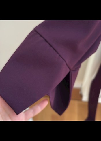 Mor V Yaka Kemerli Kadın Bluz - Görsel 3