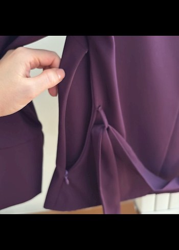 Mor V Yaka Kemerli Kadın Bluz - Görsel 4