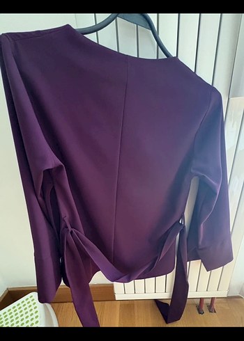 Mor V Yaka Kemerli Kadın Bluz - Görsel 6