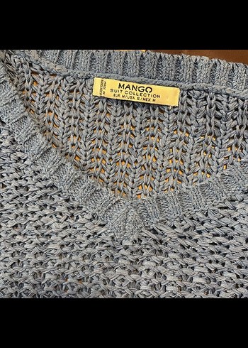 Mavi V Yaka Örgü Kadın Kazak - Görsel 2