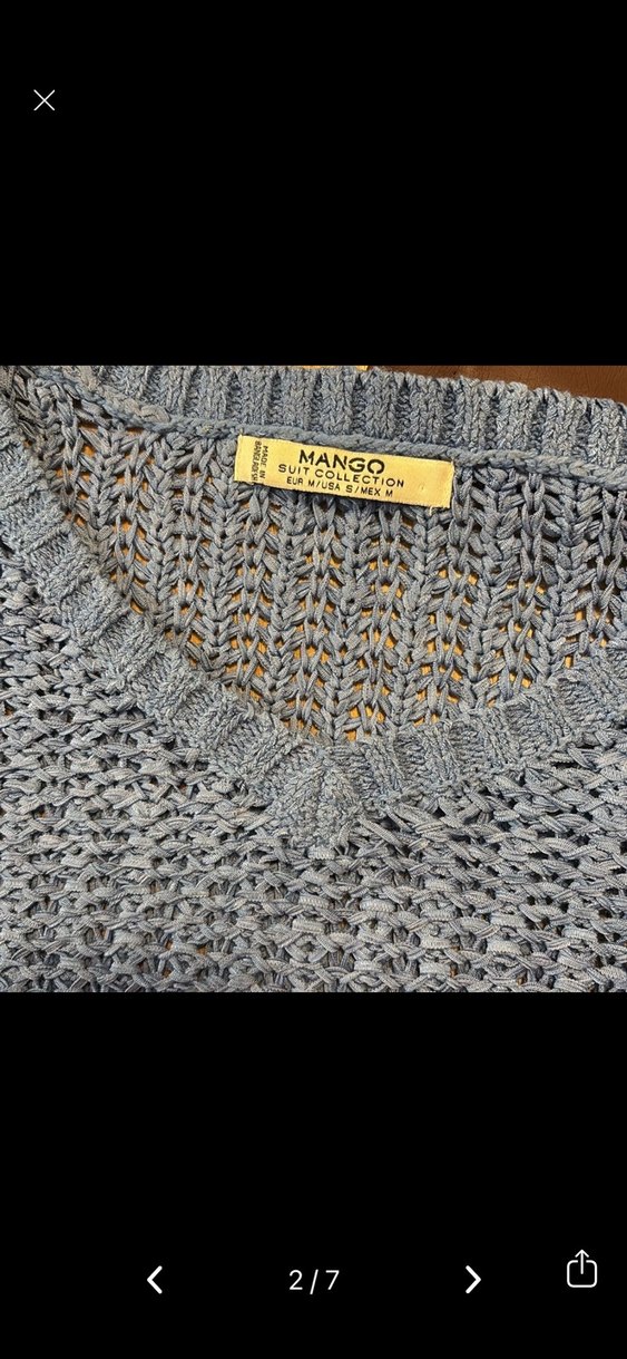 Mavi V Yaka Örgü Kadın Kazak - Görsel 2