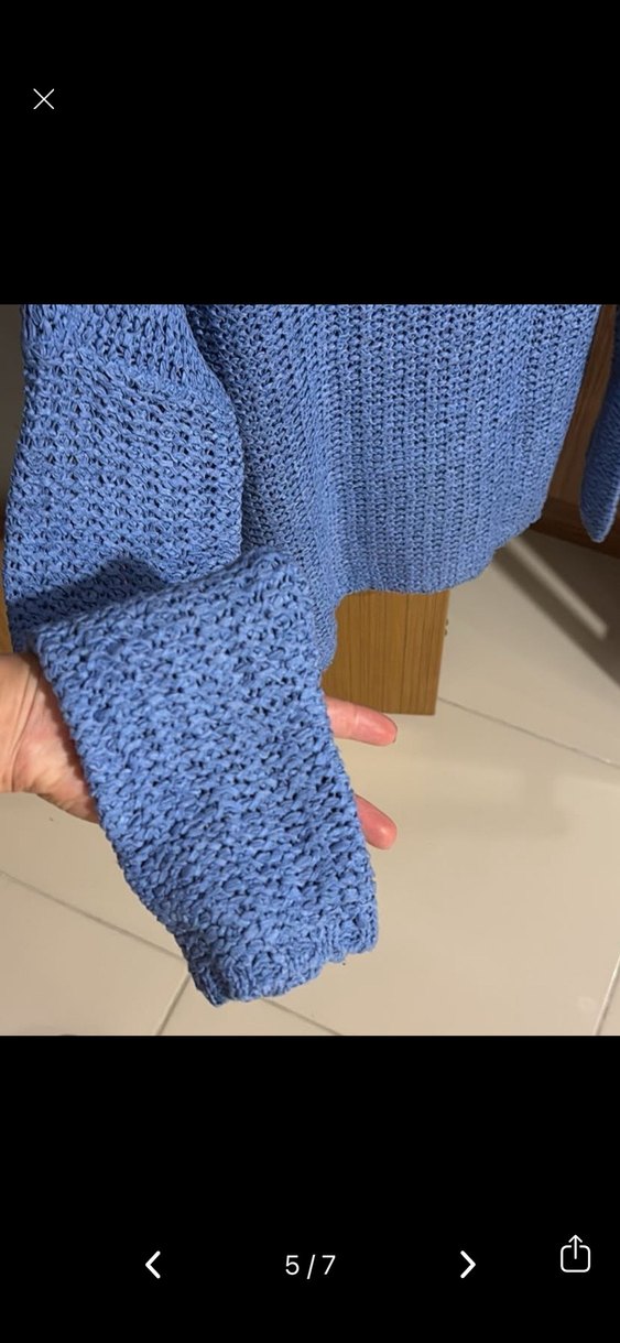 Mavi V Yaka Örgü Kadın Kazak - Görsel 4