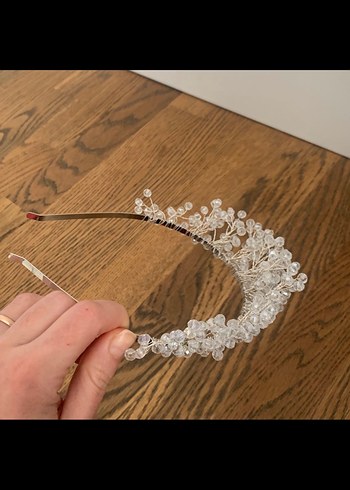 Boncuklu Beyaz Gelin Tacı - Görsel 2