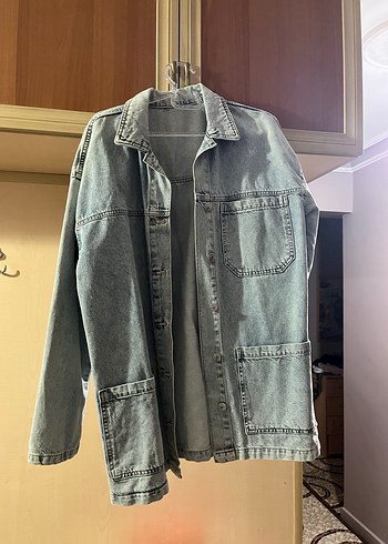 Diğer Gri Düğmeli Kadın Denim Ceket