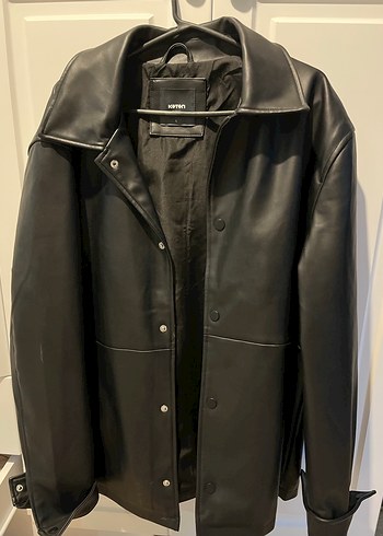 Düğmeli Siyah Deri Kadın Ceket - Görsel 2