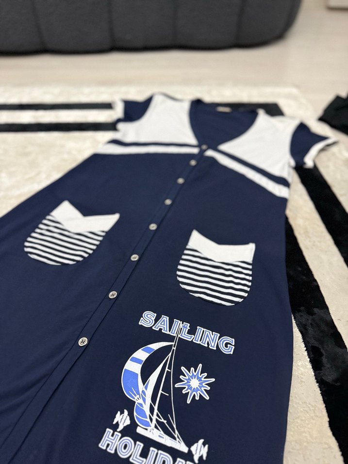 Lacivert V Yaka Emzirme Geceliği - Görsel 2