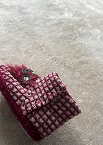 Bordo Kareli Örgü Çocuk Ev Terliği - Görsel 3