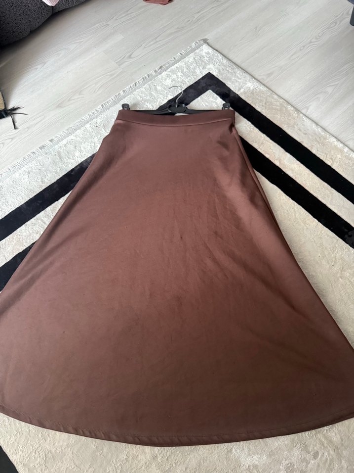 Drapeli Kahverengi Kadın Uzun Etek - Görsel 3