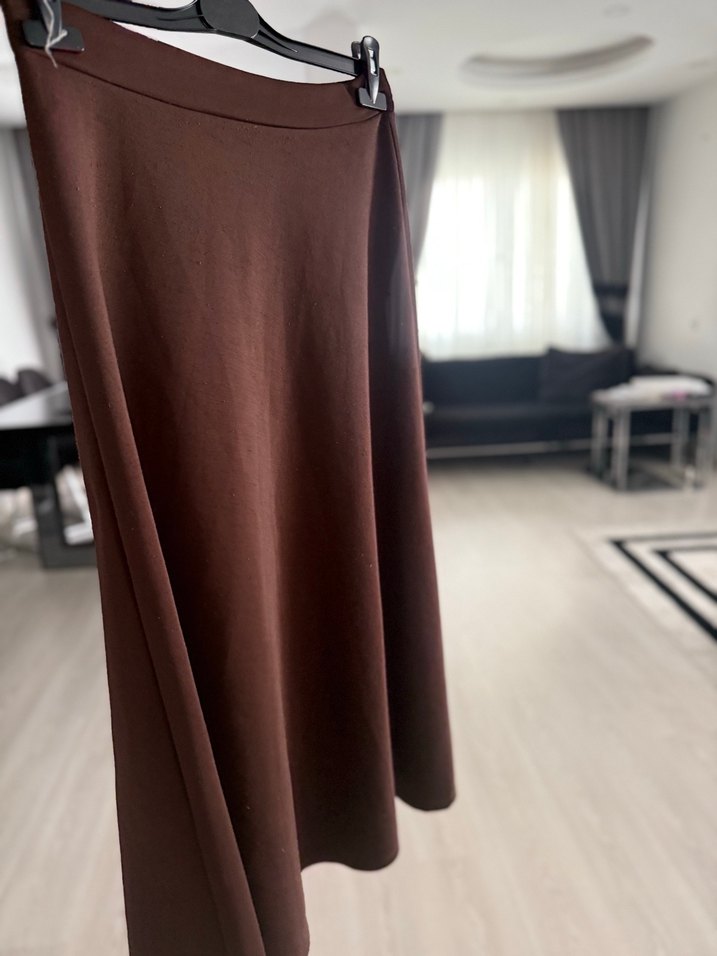 Drapeli Kahverengi Kadın Uzun Etek - Görsel 2