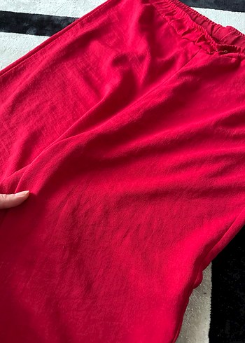 Kadın Kırmızı Rahat Kesim Midi Kumaş Pantolon - Görsel 4