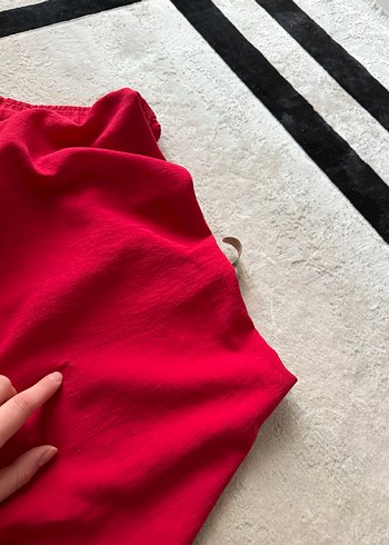 Kadın Kırmızı Rahat Kesim Midi Kumaş Pantolon - Görsel 5