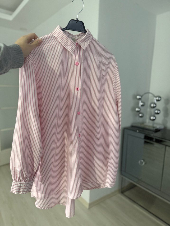 2 Adet Pembe Pamuklu Uzun Kollu Kadın Gömlek - Görsel 2