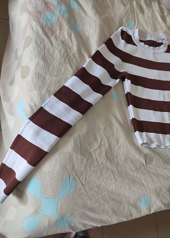 Diğer Kahverengi Beyaz Çizgili Kız Sweatshirt